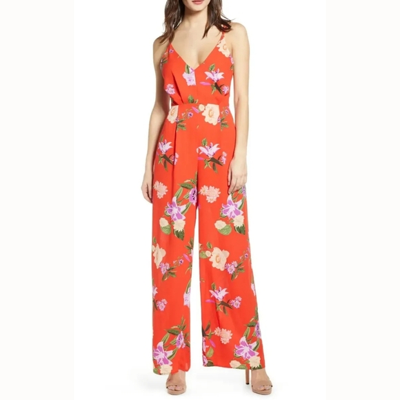 Astr Pants - 263 ASTR the Label Red Floral Jumpsuit